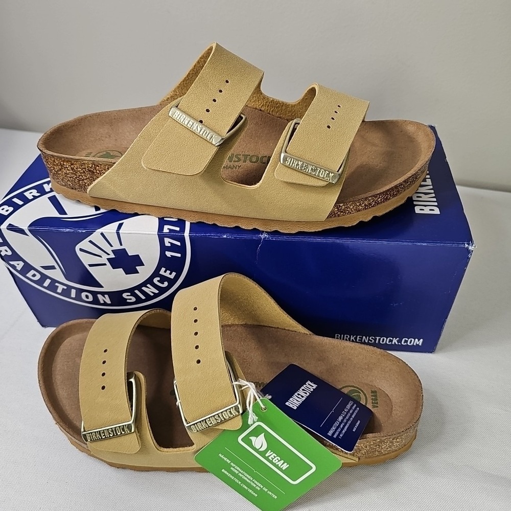 Birkenstock Arizona Vegan Birko -flor Nubuck Latte Cream Size 38 7W 5M Narrow